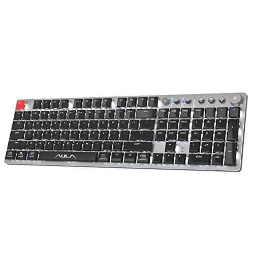 Aula Full Size Low Profile Mechanical Keyboard LED Backlit Wired/2.4Ghz/Bluetooth Wireless Gaming Keyboard Blue Switch