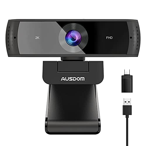 AUSDOM Zoom Certified, 2K Webcam with Microphone and Privacy Cover, AW651S Autofocus HD USB Camera for PC MAC, Work with Zoom Skype Teams, Black