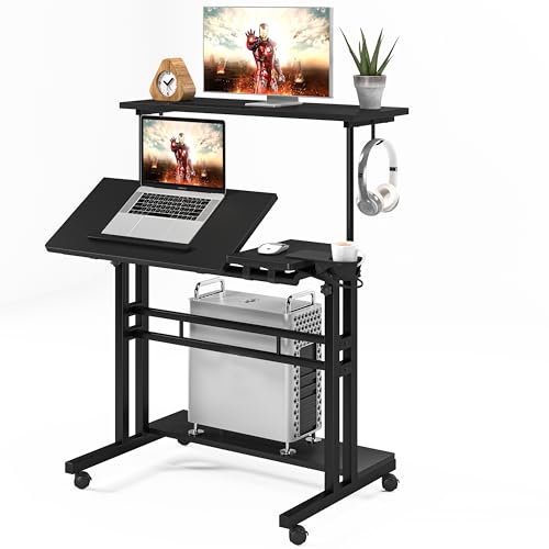 Autex Mobile Stand Up Desk - Adjustable Rolling Desk for Small Spaces