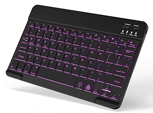 Backlit Bluetooth Keyboard Small Portable External Wireless Keyboard Cordless Rechargeable Illuminated for Android Tablet Cell Phone Smartphone iPad Pro Air Mini iPhone Windows Surface (Black)