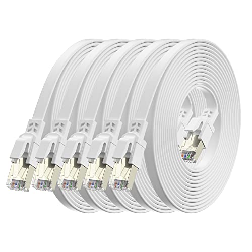 BAHIWOM Cat8 Ethernet Cable 2FT (5 Pack), 40Gbps/2000MHz LAN Network Cable Gigabit RJ45 Patch Cable, Flat High Speed Internet Cable for Router Switch Laptop PS5 TV - White