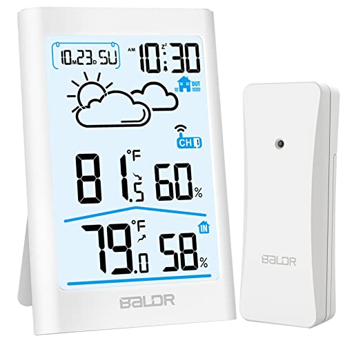 BALDR Home Weather Station & Indoor Outdoor Thermometer with 3 Wireless  Remote Sensors, Atomic Alarm Clock, Backlight, Humidity Monitor, Weather