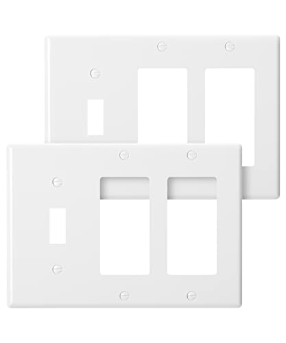 Bates- Combination Wall Plate, 2 Pack, Single Toggle/Double Decorator, White Light Switch Cover Plate, Switch Covers, Outlet Plate Cover, Wall Plate Cover, Wall Plates
