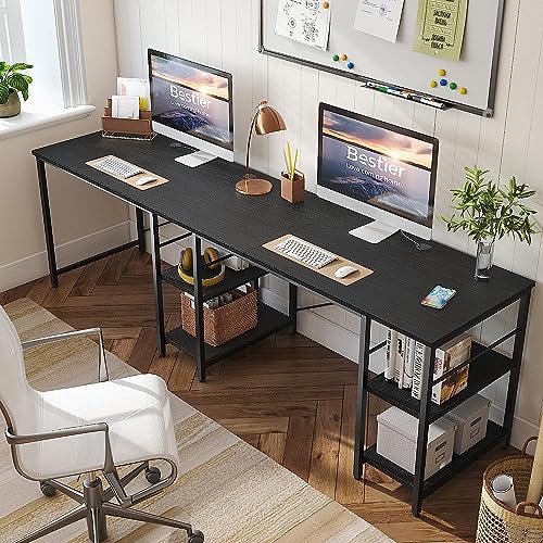 Bestier L Shaped Desk with Adjustable Shelves