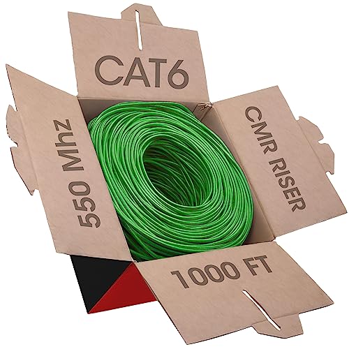 Big-A - Bulk Cat6 Ethernet Cable 1000ft 23AWG Solid 4 Pair, Cat 6 Cable Unshielded Twisted Pair (UTP) (CMR) 550MHz Internet Cable, Pull Box - Green