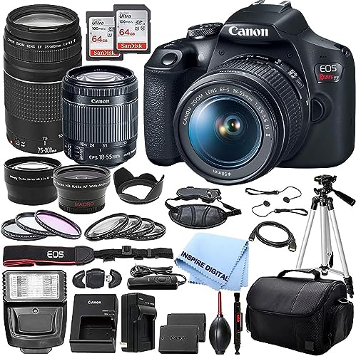 Black Canon EOS Rebel T7 DSLR Camera with EF S 18 55mm DC III and 75 300mm III Lenses canont7w7530064gb canont7w7530064gb (Renewed)
