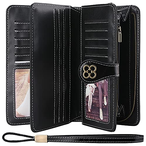 Black Leather Trifold Wallet with RFID Protection