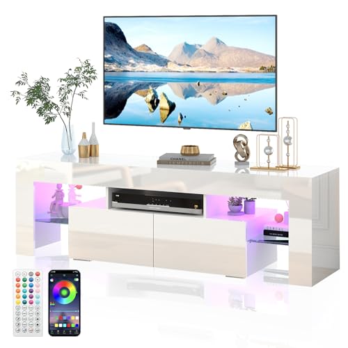 Bolonbi White TV Stand with LED Light