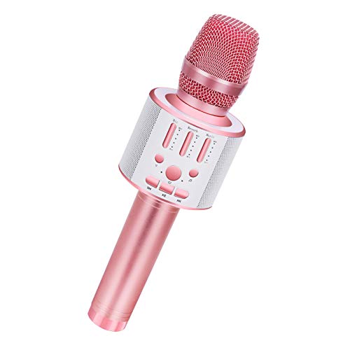 BONAOK Wireless Bluetooth Karaoke Microphone, Portable Handheld Rechargeable Karaoke Machine Speaker with Stereo Sound (D03 Rose Gold)