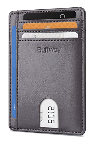 Buffway Slim Leather Wallet - RFID Blocking - Alaska Grey