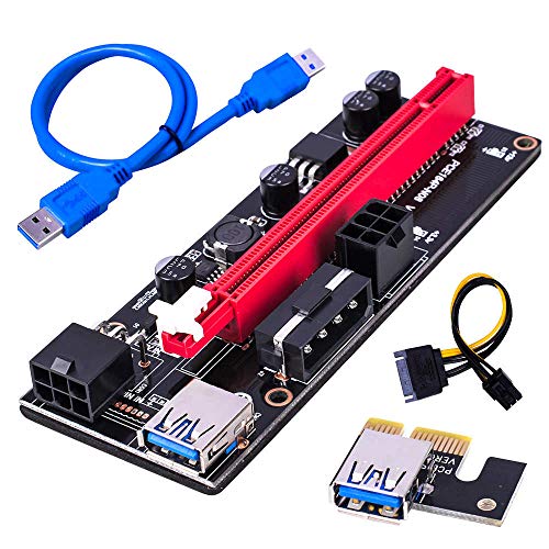 BulletProof Mining Graphics Card PCIe Riser VER 009S 16x to 1x Powered Riser Adapter Card w/ USB 3.0 Extension Cable & 6-Pin PCI-E to SATA Power Cable