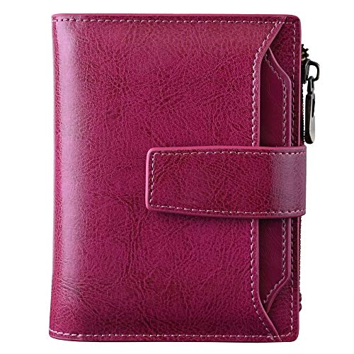 Bveyzi Women's Leather RFID Blocking Bifold Zipper Pocket Wallet