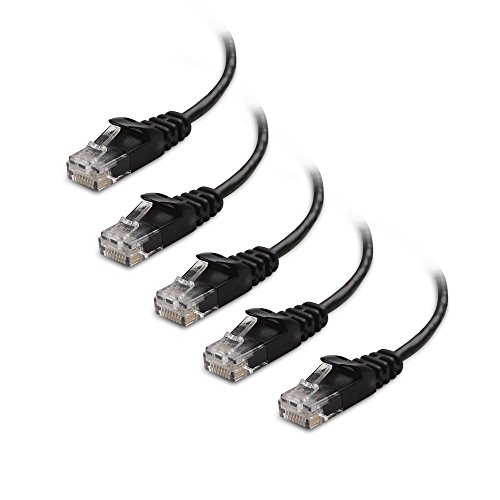 Cable Matters 10Gbps 5-Pack Snagless Short Cat6 Ultra Thin Ethernet Cable 3 ft (Thin Cat6 Cable) in Black