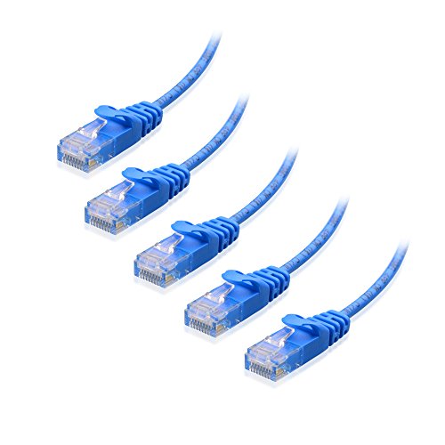 Cable Matters 10Gbps 5-Pack Snagless Short Cat6 Ultra Thin Ethernet Cable 5 ft (Thin Cat6 Cable) in Blue