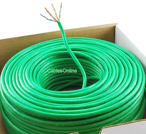 CablesOnline 250ft CAT5e 100% Pure Copper RJ45 350Mhz UTP Solid Ethernet Cable Spool, Green, U-B250G