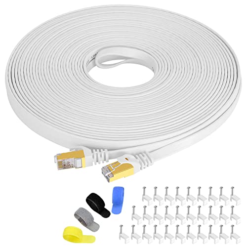 Cat 7 Ethernet Cable 75ft Shielded,Flat Ethernet Patch Cables - High Speed Internet Cable for Modem, Router, LAN, Computer - Compatible with Cat 5e,Cat 6 Network - White