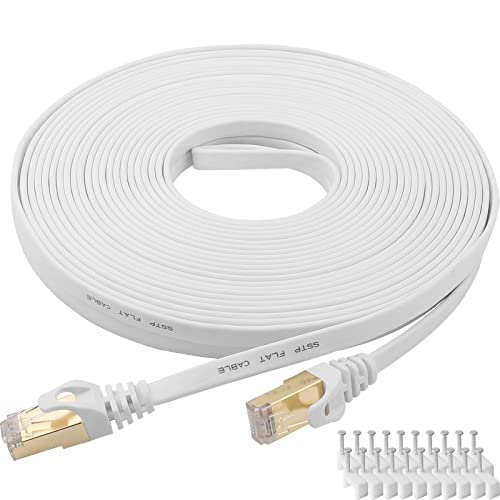 Cat 8 Ethernet Cable 100 Ft Cat8 Internet Cable Flat Gigabit High Speed Shielded RJ45 LAN Cable White