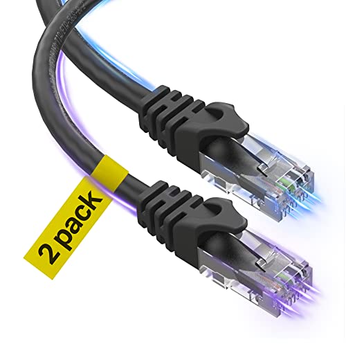 Cat6 Ethernet Cable, 6 Feet (2 Pack) LAN, utp Cat 6, RJ45, Network Cord, Patch, Internet Cable - 6 ft - Black