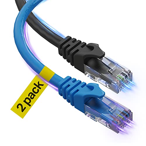 Cat6 Ethernet Cable, 30 Feet (2 Pack) LAN, utp Cat 6, RJ45, Network Cord, Patch, Internet Cable - 30 ft - Blue & Black
