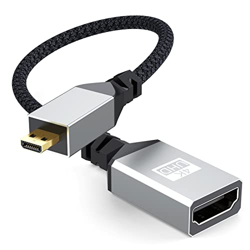 Micro HDMI to HDMI Adapter, 4K Mirco HDMI Male to HDMI Female Cable(Type D  to Type A) , Support 1080P 3D, for GoPro Hero8/7/6/5, Raspberry pi 4, Sony