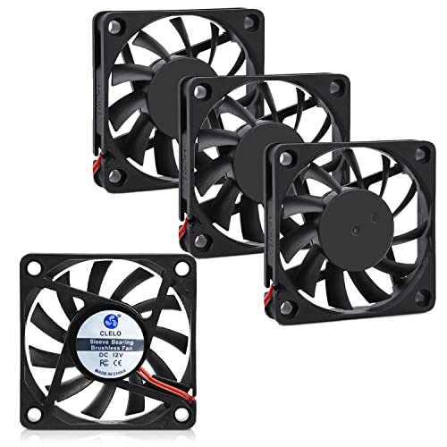 CLELO 60mm Fan 12V, 6010 Cooling Fan Sleeve Bearing Quite Silent for 3D Printer PSU Replacement (Pack of 4)