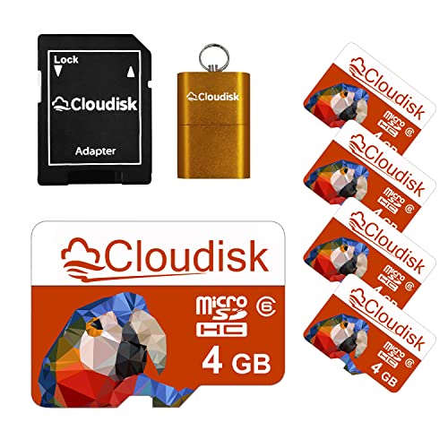 Cloudisk Micro SD Card 4GB Micro SDHC 5Pack Parrot-Prime Class6 Momery Cards with MicroSD Adapter + Card Reader(4GB)