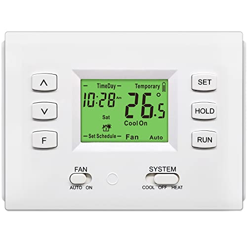 CML 7 Day Digital Home Programmable Thermostat with Large Buttons and Single Stage for Heat/Cool, HVAC Furnace, Heat Pump, Air Conditioning, Line Voltage or Battery, White