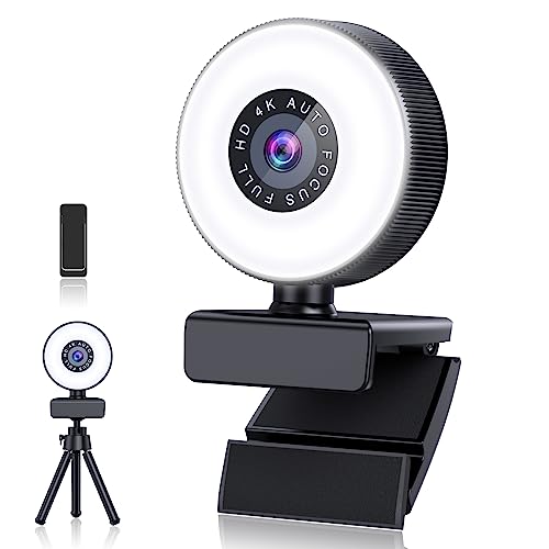 Cnkaite 4K Webcam with Autofocus and Adjustable Light