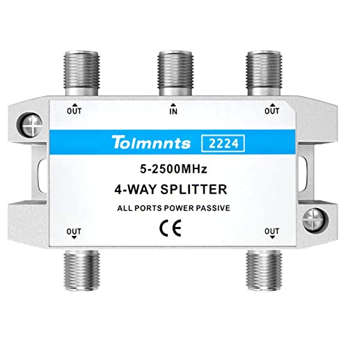 Coaxial Cable Splitter 5-2500MHz,Tolmnnts Coax Splitter Work with CATV, Satellite TV,Antenna System and MoCA Configurations (4way)