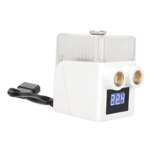 Computer Cooler Pump, 12V 450L/H Ultra Quiet Water Cooling Pump Tank, G1/4 Thread 4pin Three Phase Copper Wire CPU Cooler Pump with 3 Meter Pump Head, Temperature Display(White)