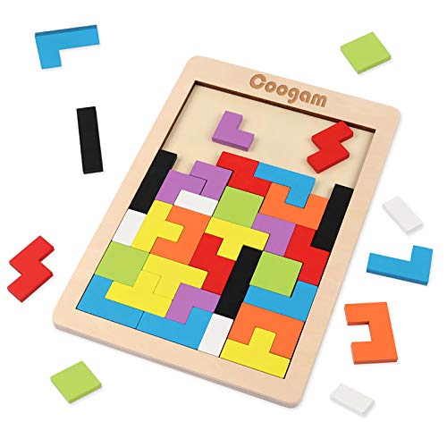Coogam Wooden Blocks Puzzle Brain Teasers Toy Tangram Jigsaw