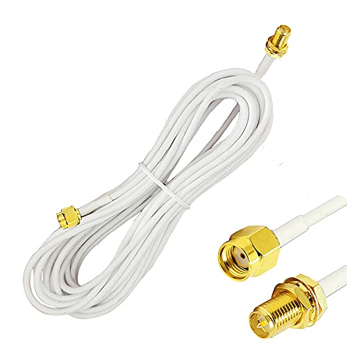 CORONIR 33ft Cable RP-SMA Coaxial Extension Cable Male to Female Connector for Wireless LAN Router Bridge & Cellular Antenna White