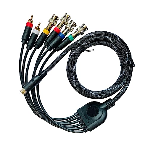 Cowhilan MD1 RGBS Component Cable, 1.8m NEOGEO/SNK/AES RGB RGBs Component Cable Video Audio Cord with 4 BNC Heads Compatible with Sega Mega Drive 1/Genesis 1 Console, CRT Monitor