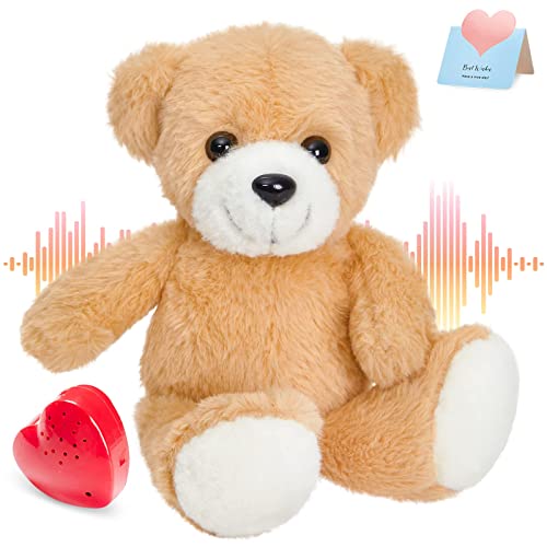 CozyWorld 12" Heartbeat Teddy Bear Voice Recorder Plush Toy Stuffed Animal Soft Fuzzy Doll Gifts Messages Playback for Kids Birthday Children's Day