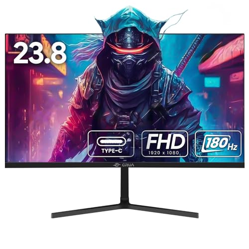 CRUA 24 Inch Curved Gaming Monitor, 180hz/144hz FHD 1080p Computer Monitor, Type-c, HDMI+DP Interface, Support freesync Low Motion Blur，VESA Compatible, Black