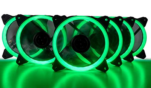 CUK 6-Pack Green Halo Ring 120mm LED Computer Case Fan