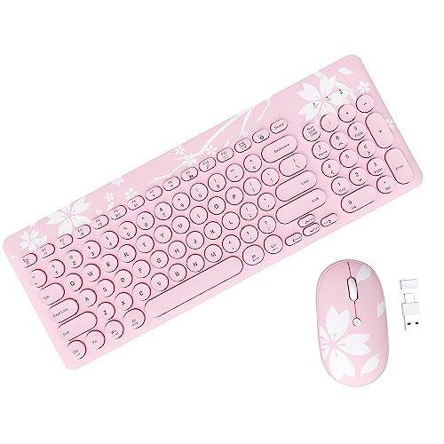 Cute Sakura Pink Wireless Keyboard Mouse Combo