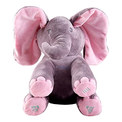 Dimple Kaia Baby Animated Stuffed Plush Singing Peek A Boo Elephant Interactive Musical Peek-a-Boo for Toddlers with Moving Ears, Adorable Elephant Stuffed Animal Toy