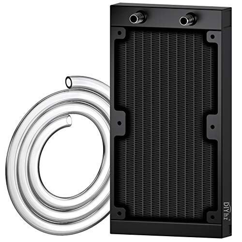 DIYhz Water Cooling Computer Radiator, 12 Pipe Aluminum Heat Exchanger Liquid Cooling Radiator Heat Sink 240mm for CPU PC Laser Water Cool System DC12V Black