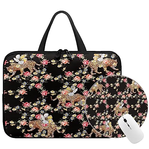 DMOYALA Cheetah Print Floral Laptop Bag