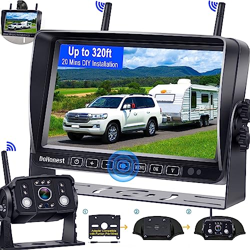 DoHonest RV Backup Camera Wireless HD 1080P 7'' Rear View DVR Monitor Kit 4 Channels Bluetooth Trailer Reverse Cam Adapter for Furrion Pre-Wired RVs Truck Van Infrared Night Vision Waterproof S19