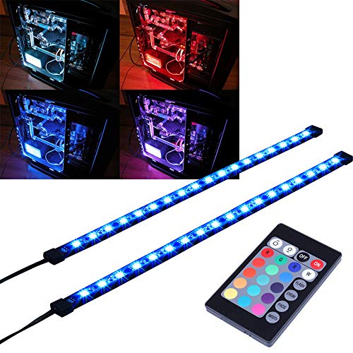 DS RGB LED Strip Computer Lighting via Magnet with Controller for Desktop Computer Case Mid Tower Full Tower (24Key Remote, 2pk, 30CM, R Series)