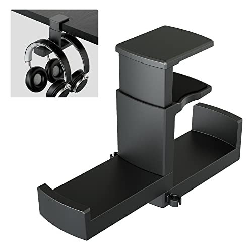 Dual Headset Hanger Hook Holder with Adjustable & Rotating Arm Clamp