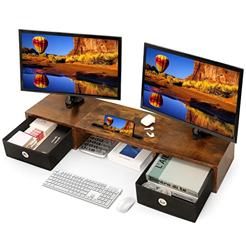Dual Monitor Stand with Storage Drawers
