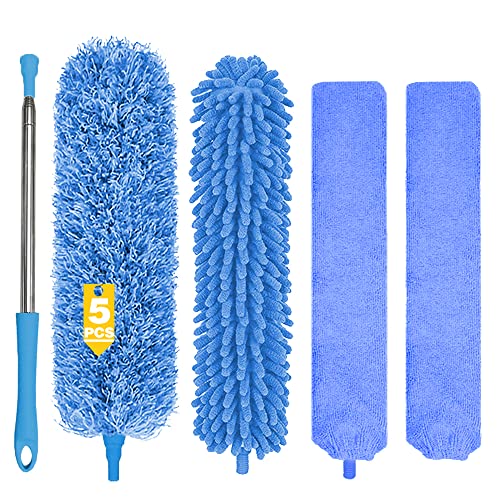 Dusters for Cleaning 5 PCS Duster Microfiber Duster Cleaning Kit with 100 Inch Telescoping Extension Pole,Reusable Bendable Dusters, Washable Dusters for Cleaning Ceilings Fans