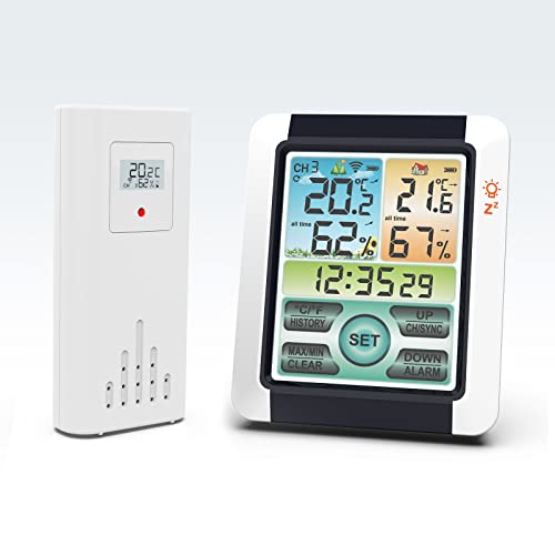 UN0511 U UNNI Weather Station Wireless Indoor Outdoor Thermometer Inside  Outside Temperature Humidity with Calendar and Adjustable Back