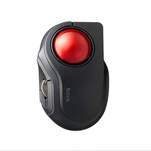 ELECOM bitra Trackball Mouse, Bluetooth, Finger Control, Small size, with Semi-Hard Case, Silent Click, Ergonomic Design, 5-Button, Smooth Red Ball, Windows11, macOS (M-MT2BRSBK)