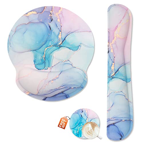 Ergonomic Keyboard Wrist Rest and Mouse Pad Set - Blue Marble