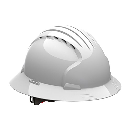Evolution Deluxe 6161 280-EV6161-10V Full Brim Hard Hat with HDPE Shell, 6-Point Polyester Suspension and Wheel Ratchet Adjustment Vented, White
