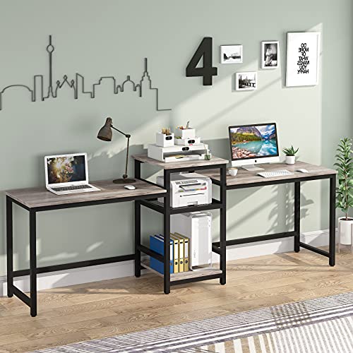 Extra Long Two Person Desk with Storage Shelves